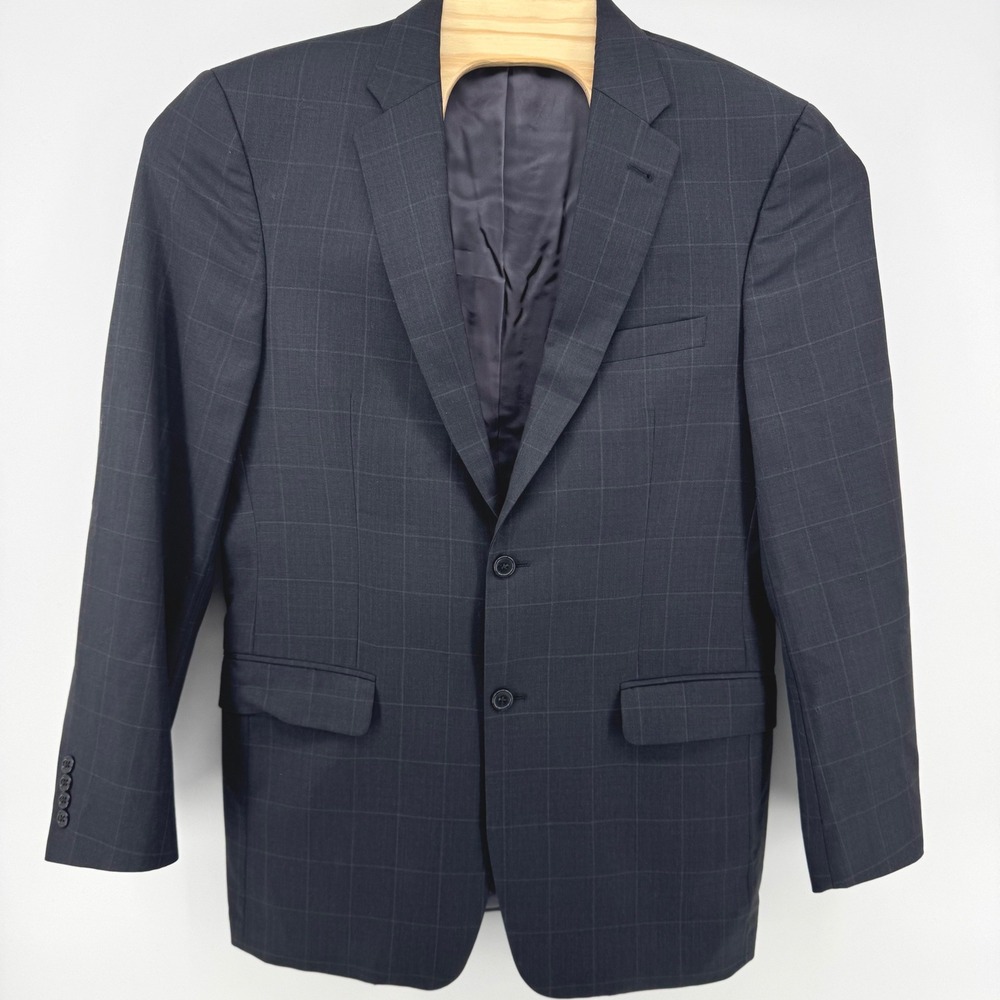 Jos A Bank Blazer Windowpane 40L Charcoal Grey Signature Tailored Fit Wool Plaid - Picture 2 of 7